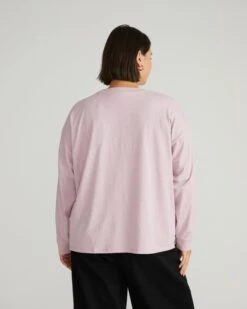 Relaxed Long Sleeve Peruvian Cotton Tee - Pale Mauve -UNIVERSAL STANDARD USTO2030 378 Drop Shoulder Long Sleeve Tee In Geneva Jersey Mauve 003 099