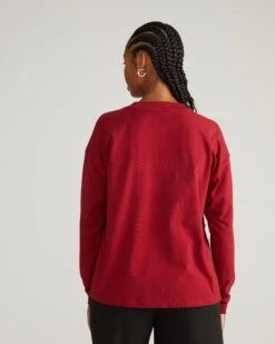 Long Sleeve Relaxed Fit Peruvian Cotton Tee - Garnet 13 Long Sleeve Relaxed Fit Peruvian Cotton Tee - Garnet -UNIVERSAL STANDARD USTO2030 943 Drop Shoulder Long Sleeve Tee In Geneva Jersey Garnet 003 639