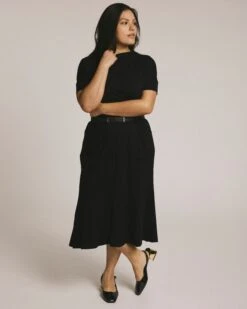 Carla Premium Black Ponte Midi Skirt - Elegant Flare Hem -UNIVERSAL STANDARD US JAN25 EDI SHOT07 003
