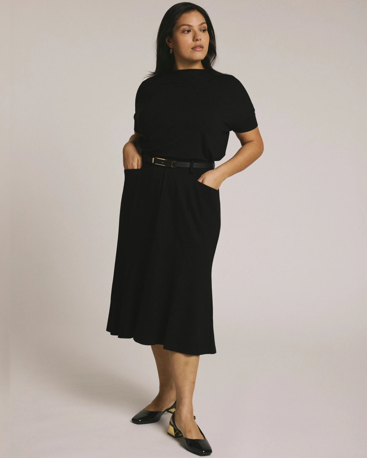 Black Mock Neck Liquid Jersey Top - Petra Blouse 8 Black Mock Neck Liquid Jersey Top - Petra Blouse - Image 6