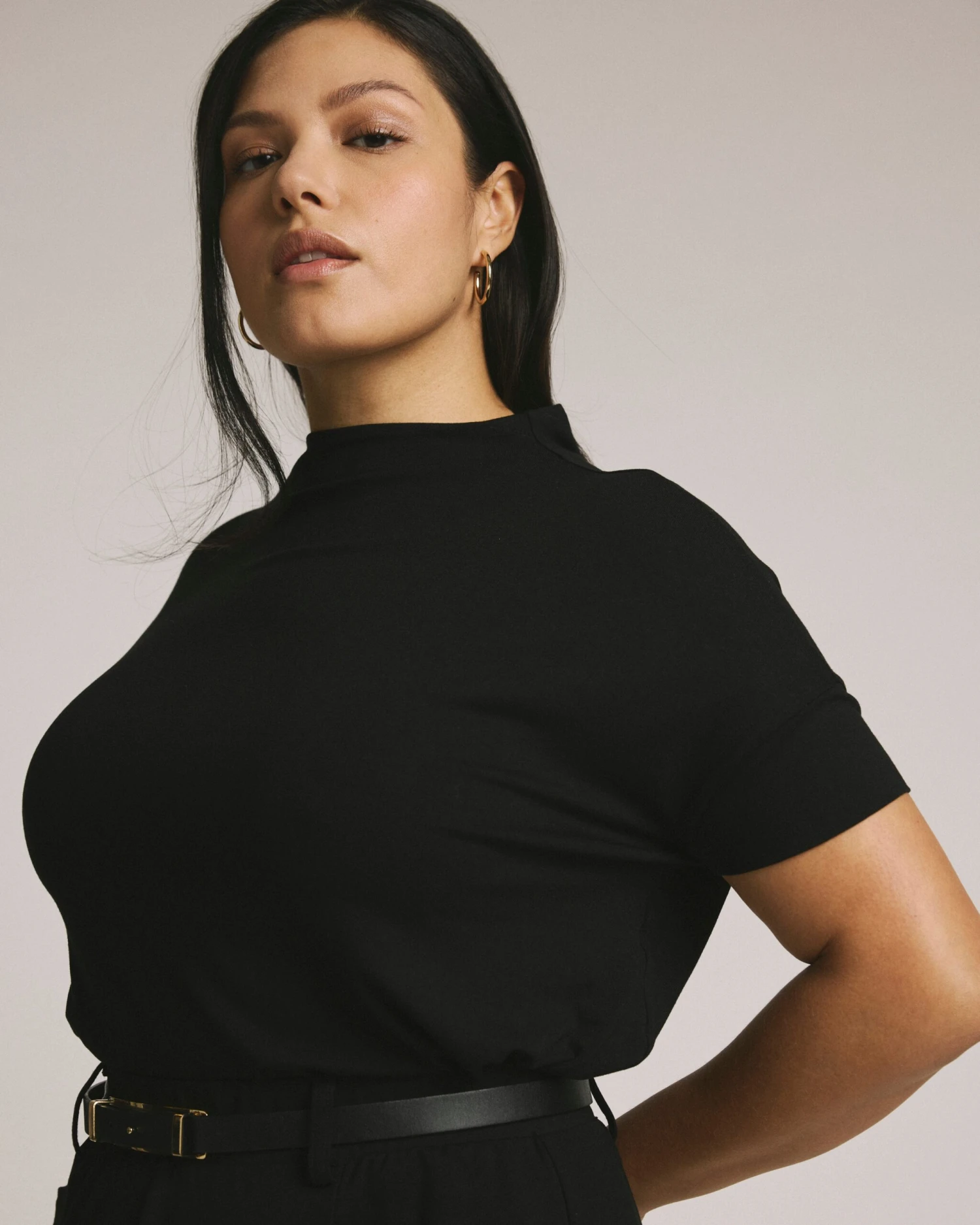 Black Mock Neck Liquid Jersey Top - Petra Blouse 4 Black Mock Neck Liquid Jersey Top - Petra Blouse - Image 2