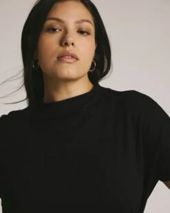 Black Mock Neck Liquid Jersey Top - Petra Blouse