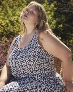 Navy Hacienda Print Cooling Stretch Cupro Tank Top -UNIVERSAL STANDARD US MAY25 EDI SHOT 02 006