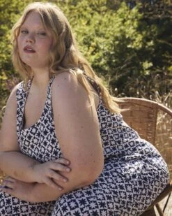 Navy Hacienda Print Cooling Stretch Cupro Tank Top -UNIVERSAL STANDARD US MAY25 EDI SHOT 02 017