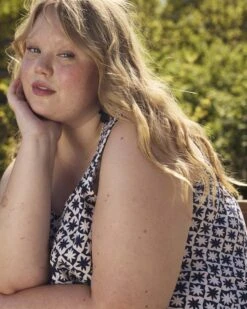 Navy Hacienda Print Cooling Stretch Cupro Tank Top