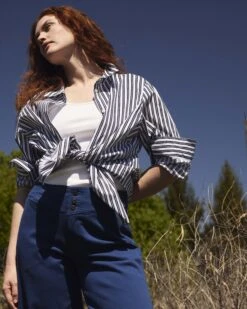 Henning X US Madison Shirt - White/Navy Multi Stripe