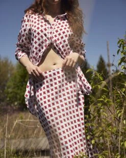 Cooling Stretch Cupro Bias Cut Midi Skirt - Morningstar Print Red