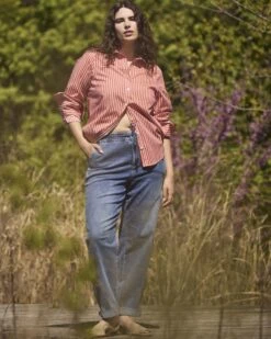 Henning x US Madison Relaxed Cotton Shirt - Coral Reef/White Stripe -UNIVERSAL STANDARD US MAY25 EDI SHOT 16 016