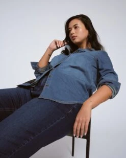 Minimalist Stretch Cotton Chambray Shirt in Vintage Indigo -UNIVERSAL STANDARD US NOV24 10.23.24 0124