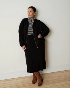 Premium Better-Than-Wool Full Zip Cardigan - Black -UNIVERSAL STANDARD US September Sweaters0040