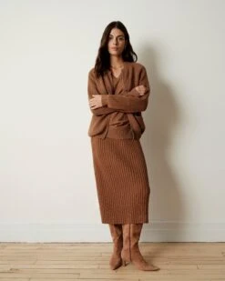 Risa Classic Camel Sweater Skirt - Elegant Knit Midi