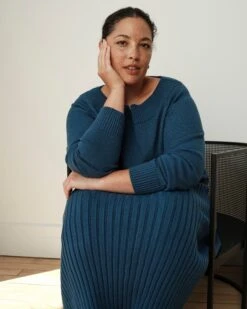 Noomi Cold Shoulder Sweater - Deep Teal Knit Pullover -UNIVERSAL STANDARD US September Sweaters0346