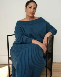 Deep Teal Knit Sweater Skirt - Cozy & Elegant Fall Style