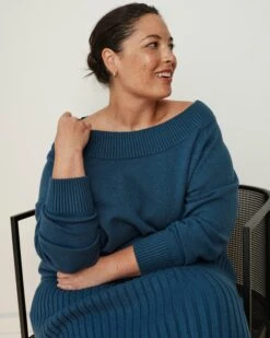 Noomi Cold Shoulder Sweater - Deep Teal Knit Pullover