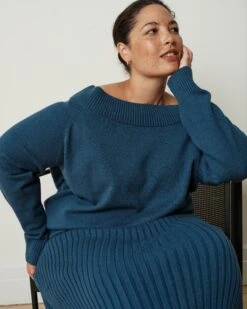 Noomi Cold Shoulder Sweater - Deep Teal Knit Pullover -UNIVERSAL STANDARD US September Sweaters0367