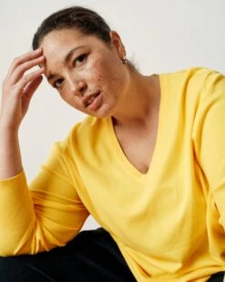 Savvy Fine Knit V-Neck Sweater - Banana Pudding -UNIVERSAL STANDARD US September Sweaters0438