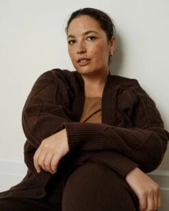 Espresso Brown Soft Cable Knit Cardigan - Ultra-Cozy Aran Knit -UNIVERSAL STANDARD US September Sweaters0608 64133f79 900f 4097 8e6e 543921a74175