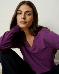 Savvy Fine Knit V-Neck Sweater - Grape 13 Savvy Fine Knit V-Neck Sweater - Grape -UNIVERSAL STANDARD US September Sweaters0615