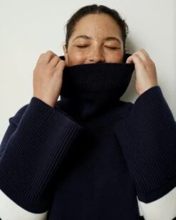 Oversized Striped Turtleneck Sweater - Soft Non-Scratchy Navy Knit -UNIVERSAL STANDARD US September Sweaters0648