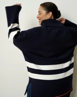 Oversized Striped Turtleneck Sweater - Soft Non-Scratchy Navy Knit -UNIVERSAL STANDARD US September Sweaters0682