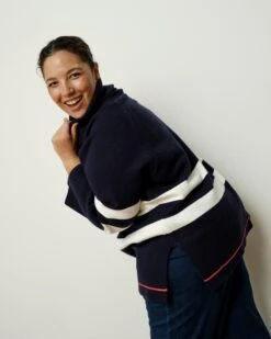 Oversized Striped Turtleneck Sweater - Soft Non-Scratchy Navy Knit -UNIVERSAL STANDARD US September Sweaters0695
