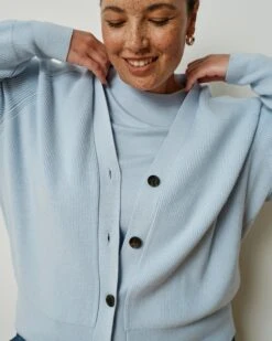 Better-Than-Wool Silver Blue Cardigan with Blouson Sleeves