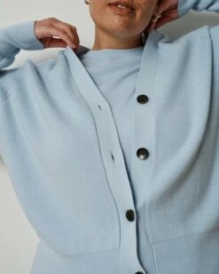 Better-Than-Wool Silver Blue Cardigan with Blouson Sleeves 13 Better-Than-Wool Silver Blue Cardigan with Blouson Sleeves -UNIVERSAL STANDARD US September Sweaters0873