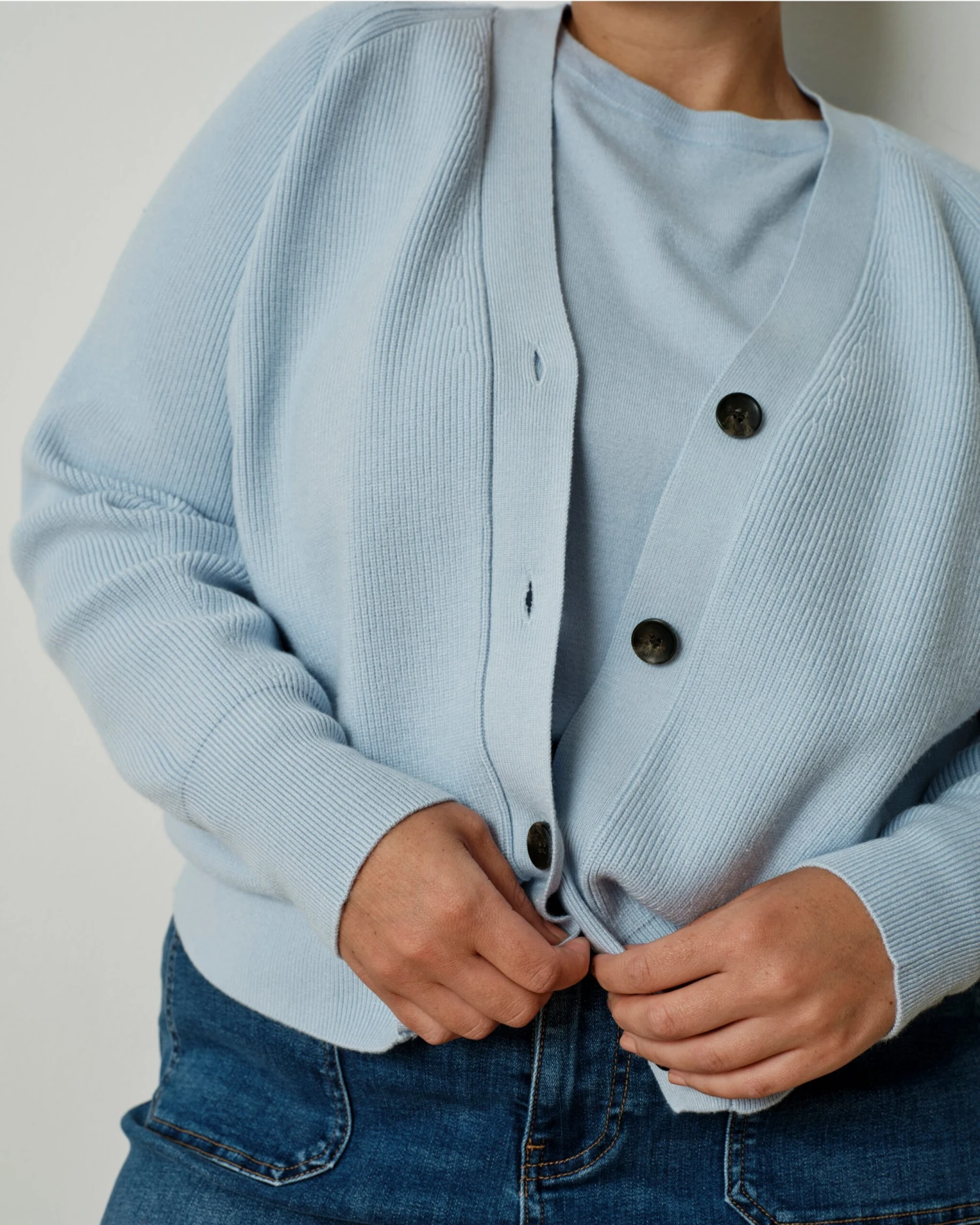 Better-Than-Wool Silver Blue Cardigan with Blouson Sleeves 4 Better-Than-Wool Silver Blue Cardigan with Blouson Sleeves - Image 2