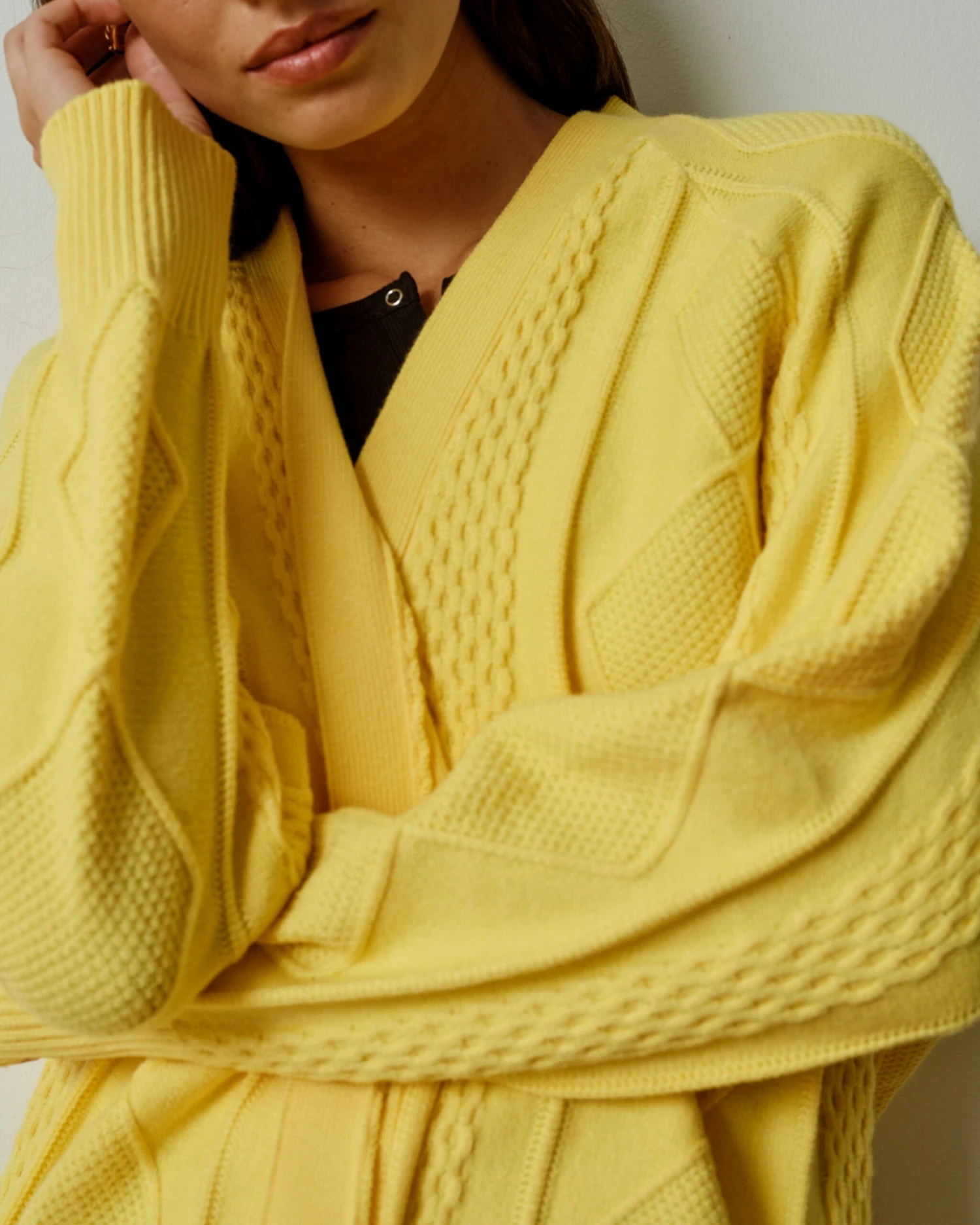 Soft Aran Cable Knit Cardigan - Luxe Cashmere Feel Sweater in Banana Pudding 3 Soft Aran Cable Knit Cardigan - Luxe Cashmere Feel Sweater in Banana Pudding - Image 2