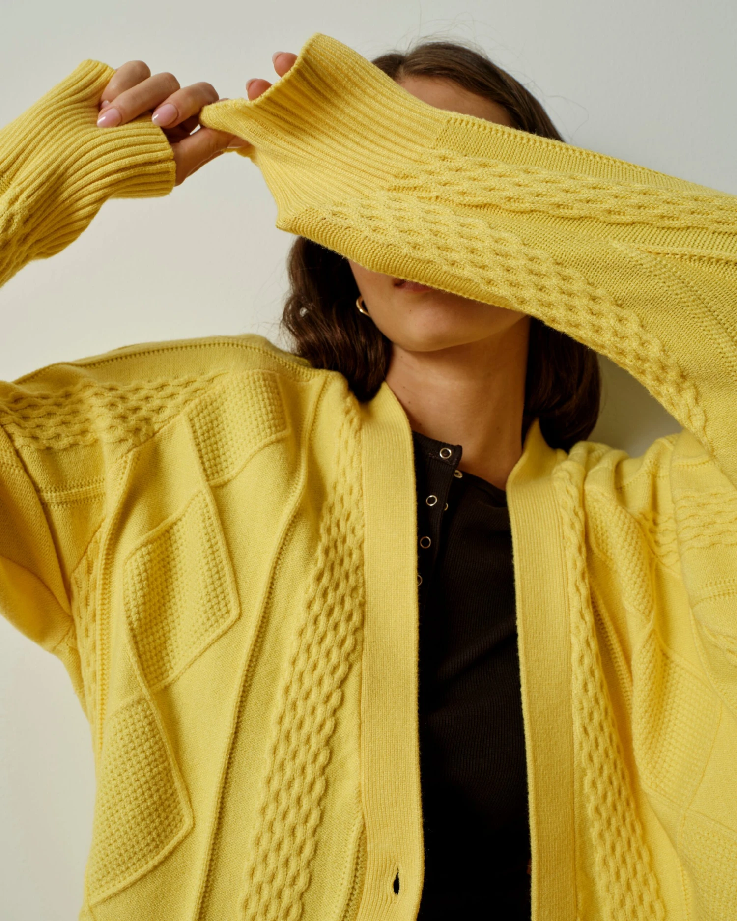 Soft Aran Cable Knit Cardigan - Luxe Cashmere Feel Sweater in Banana Pudding 2 Soft Aran Cable Knit Cardigan - Luxe Cashmere Feel Sweater in Banana Pudding