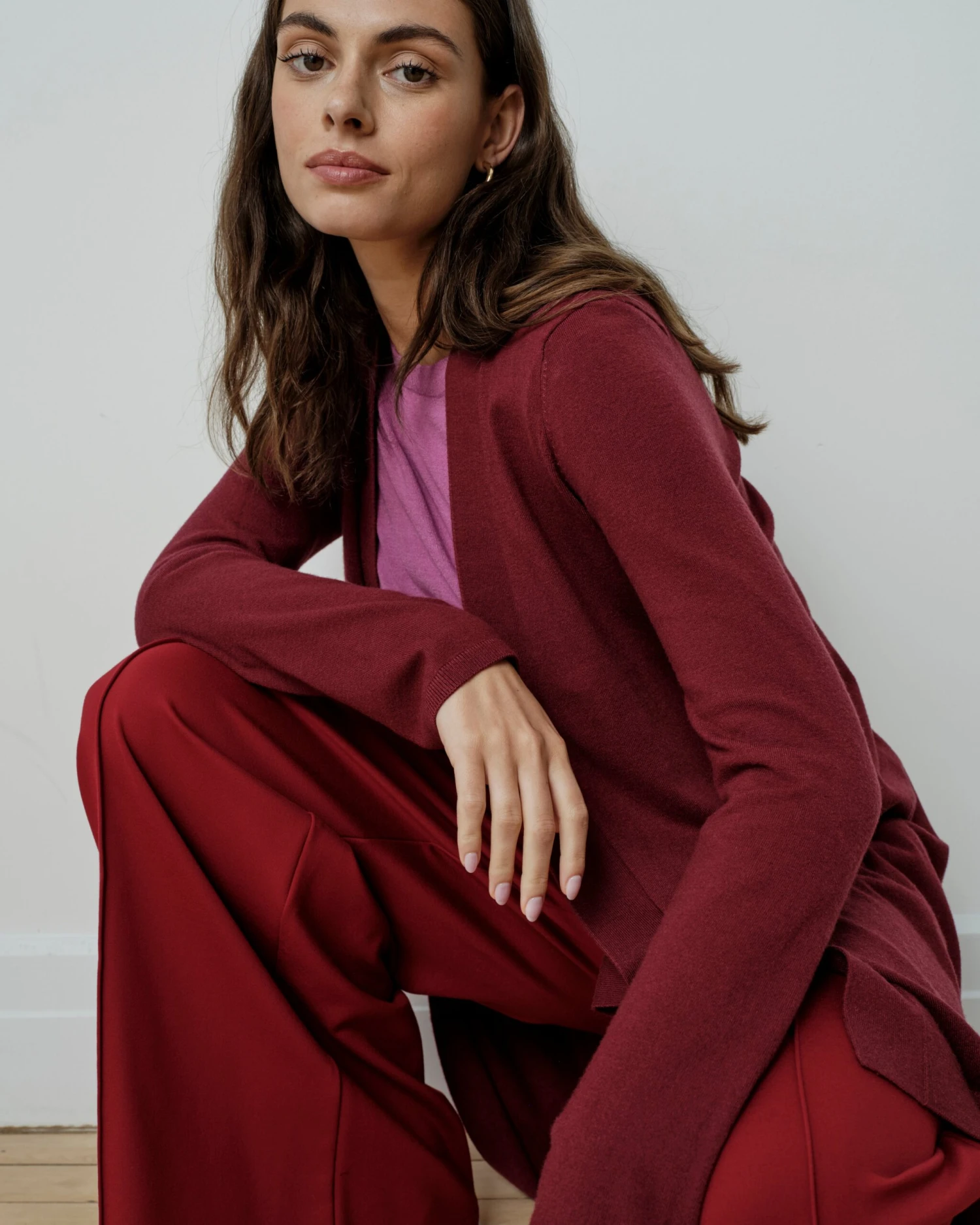 Savvy Double Knit Sweater Cardigan - Red Geranium 4 Savvy Double Knit Sweater Cardigan - Red Geranium - Image 2