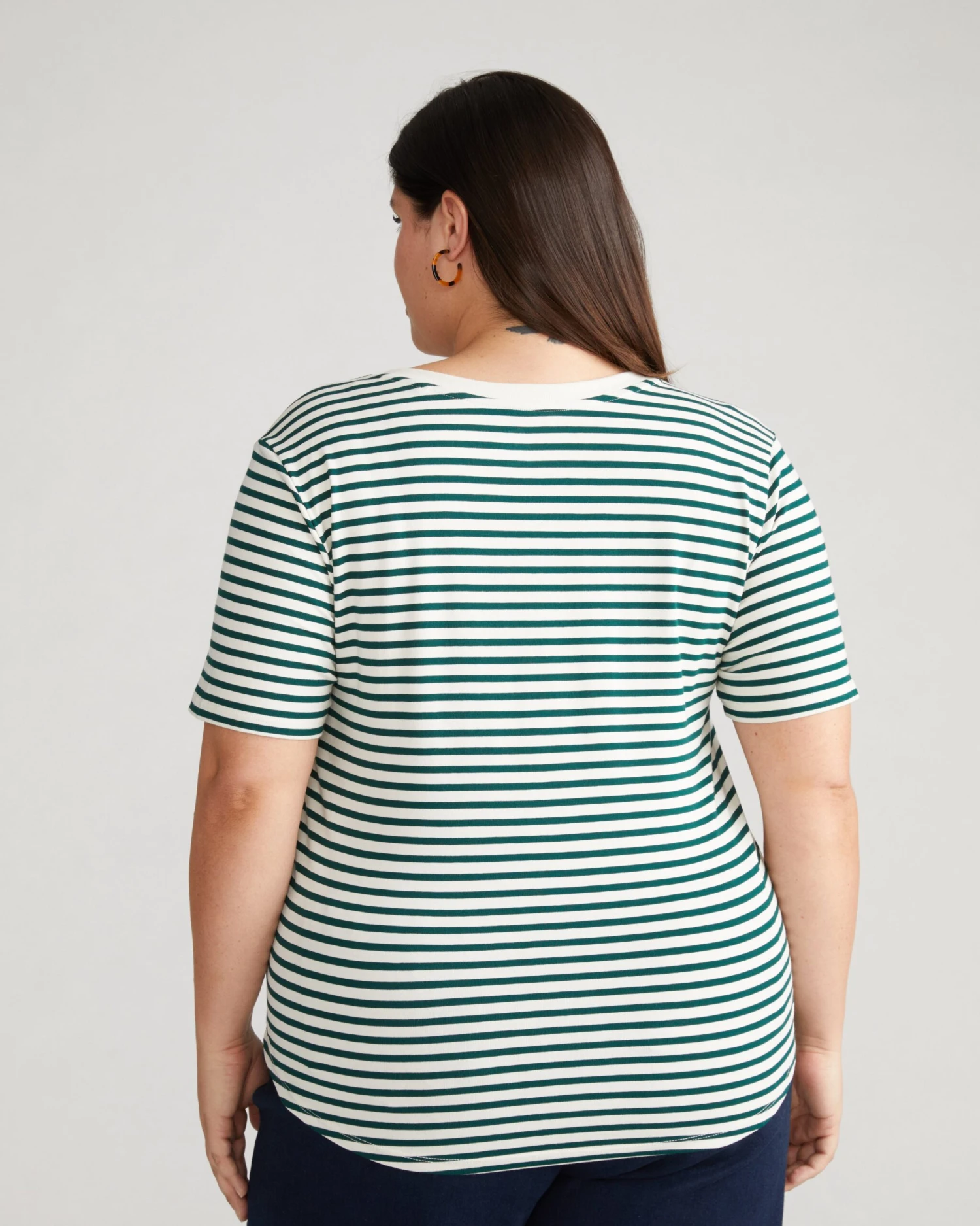 Premium Peruvian Cotton V-Neck Tee - Bone/Botanic Stripe - Image 3