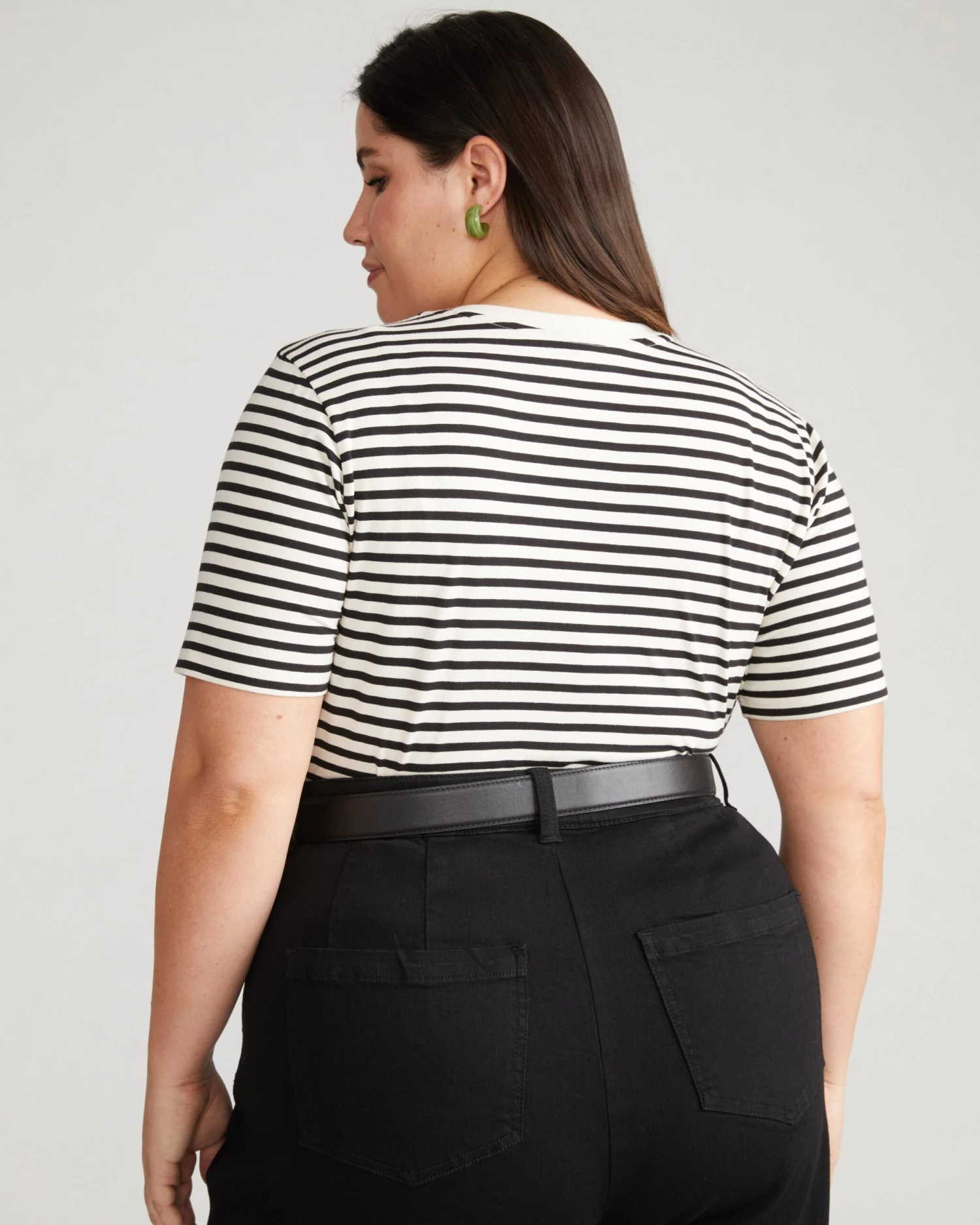 Premium V-Neck Striped Peruvian Cotton Tee - Ecru/Black 4 Premium V-Neck Striped Peruvian Cotton Tee - Ecru/Black - Image 2