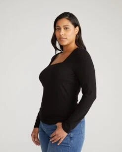 Agatha Square Neck Long Sleeve Liquid Jersey Top in Black -UNIVERSAL STANDARD Valentine Top in Liquid Jersey Black USTO1858 001 002 954