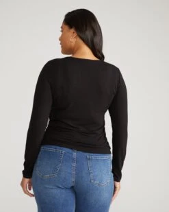 Agatha Square Neck Long Sleeve Liquid Jersey Top in Black -UNIVERSAL STANDARD Valentine Top in Liquid Jersey Black USTO1858 001 003 959