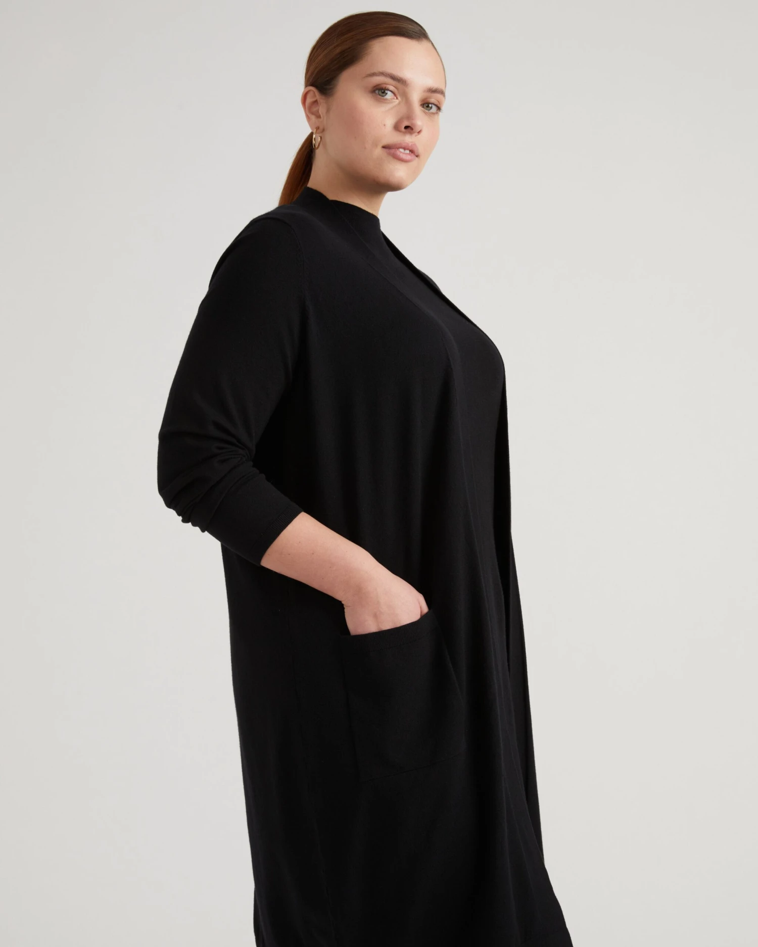 Savvy Black Double Knit Sweater Cardigan - Open Front Layering Piece 4 Savvy Black Double Knit Sweater Cardigan - Open Front Layering Piece - Image 2