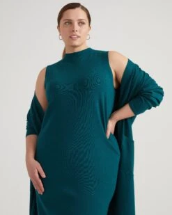 Savvy Double Knit Sweater Dress in Deep Sea