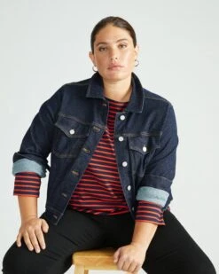 Breton Stripe Jersey Tee - Navy & Red 3/4 Sleeve Boat Neck Top