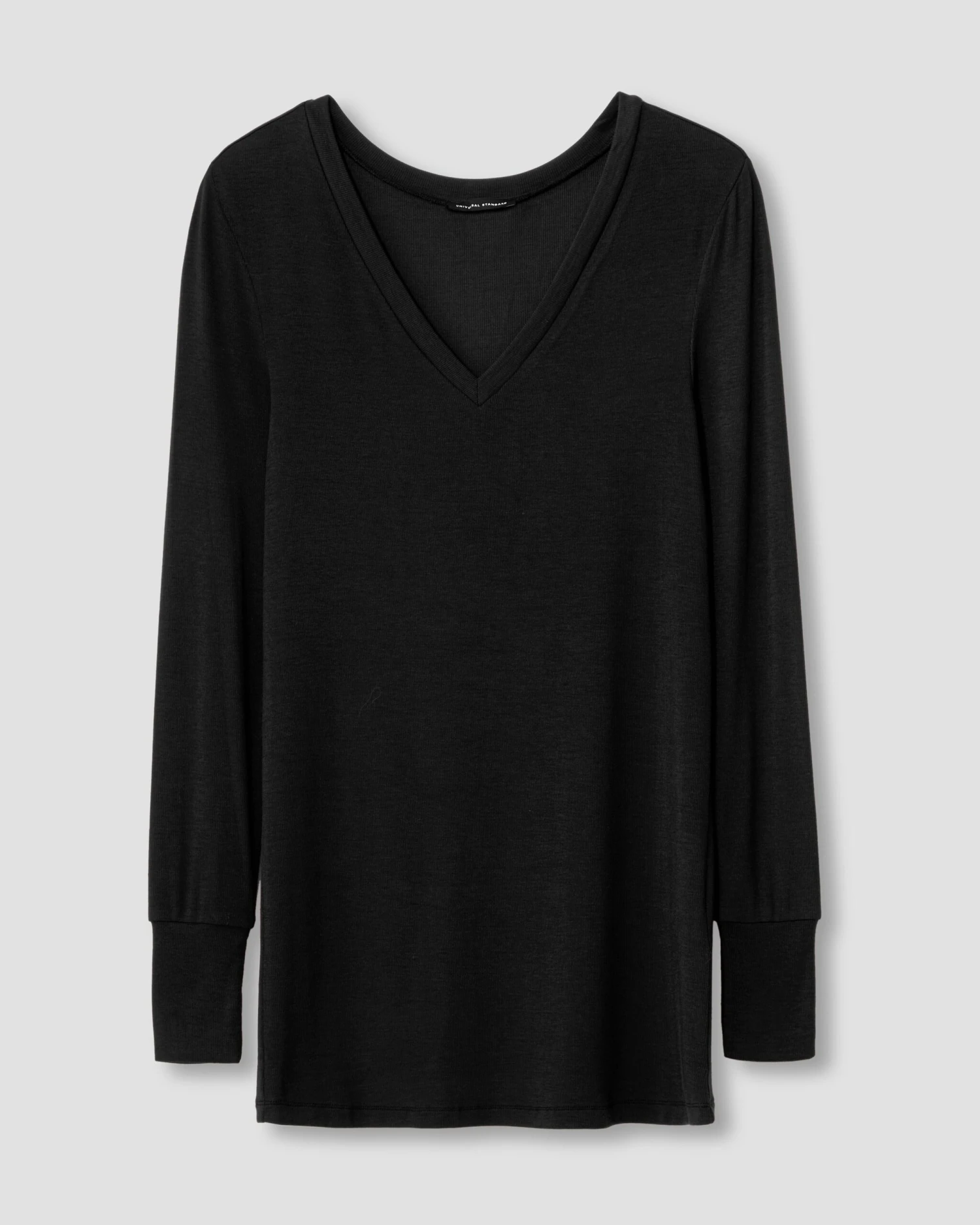 Slim Fit Black Long Sleeve V-Neck Tee - Sustainable Ribbed Jersey 4 Slim Fit Black Long Sleeve V-Neck Tee - Sustainable Ribbed Jersey - Image 2
