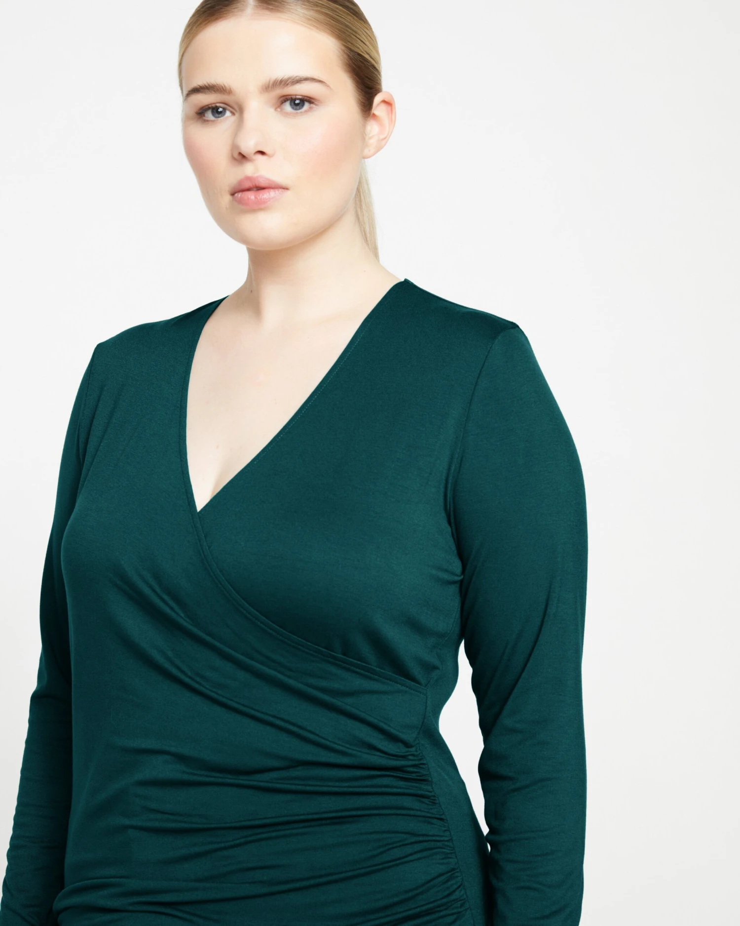 Liquid Jersey Two-Way Long Sleeve Cross Top in Forest Green