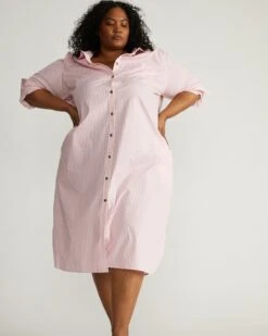Pink and White Stripe Cotton Poplin Shirtdress - Oversized Fit
