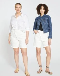 Katie High Rise Crossover Denim Shorts - White 17 Katie High Rise Crossover Denim Shorts - White -UNIVERSAL STANDARD pdp whitedenim