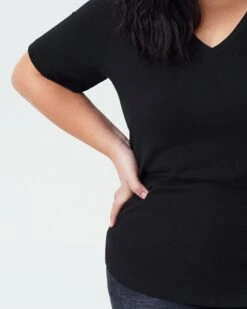 Petite Black V-Neck T-Shirt - Premium V Rex Fit 9 Petite Black V-Neck T-Shirt - Premium V Rex Fit -UNIVERSAL STANDARD petite v rex black 4