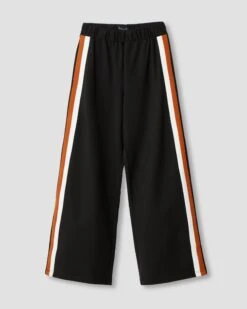 Stephanie Wide Leg Stripe Ponte Pants 30 Inch - Black With Ochre/White Stripe -UNIVERSAL STANDARD stephanie wide leg stripe pants black USPA0553 001